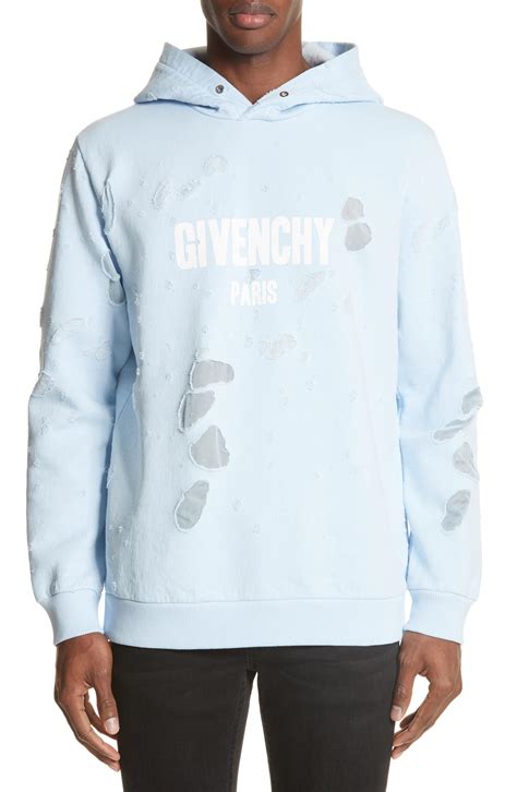 givenchy hoodie destroyed blue|Givenchy sweatshirt fleece.